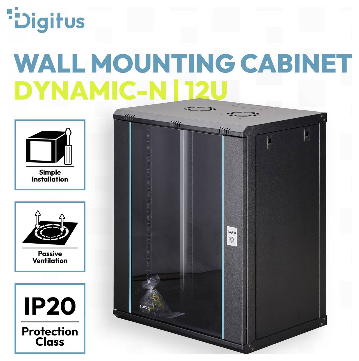 Digitus DN-37113 19 Zoll Netzwerkschrank 16 HE Schwarz, Schwarz (RAL 9005)