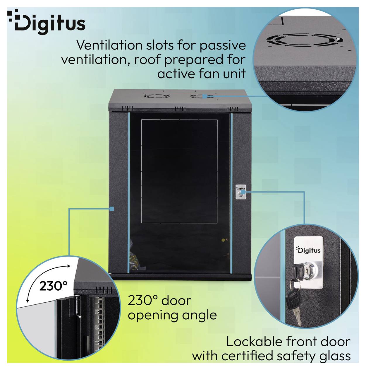 Digitus Wandmontage-Schrank mit offener Tür, zeigt 4 x 483 mm (19