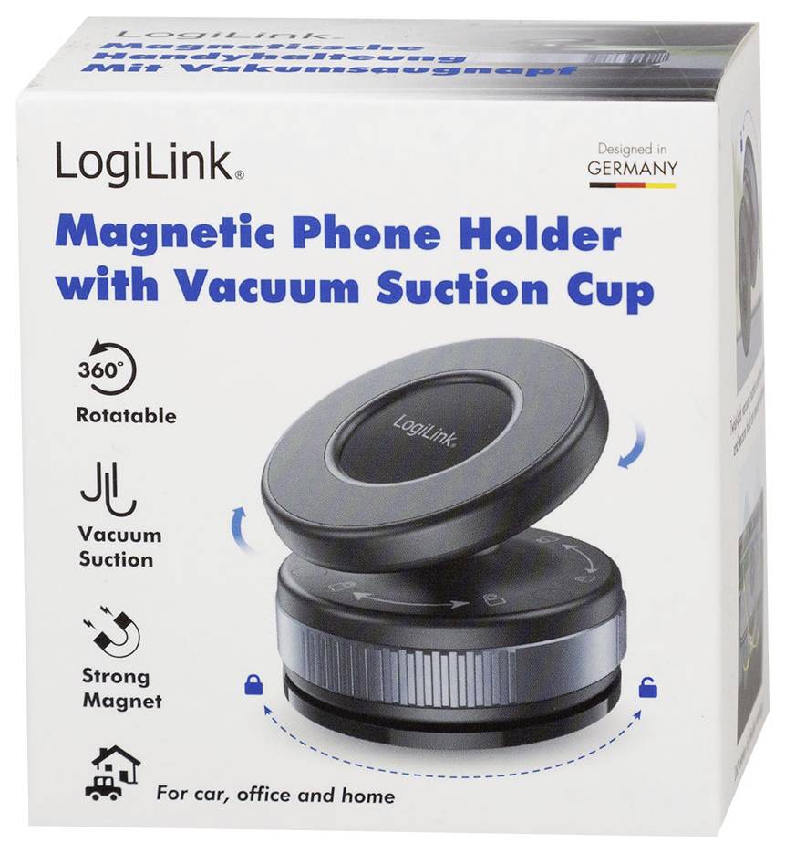 LogiLink Magnetischer Telefonhalter mit Vakuum-Saugnapf, 360° drehbar mit starkem Magnet für Auto, Büro und Zuhause.