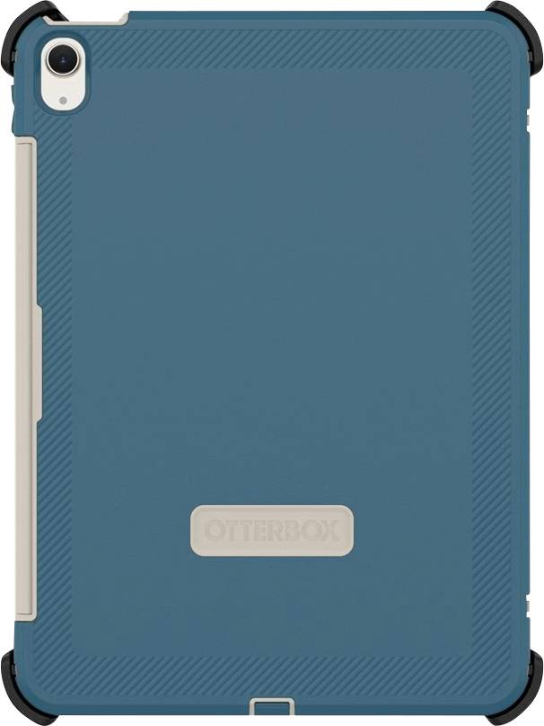Schwarze OtterBox Schutzhülle für Tablets in Blaugrün mit schwarzen verstärkten Ecken und einer Kameraaussparung oben links.