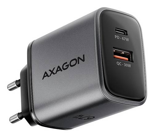 AXAGON USB Ladegerät 67 W USB-C® Buchse (Power Delivery), USB-A Buchse Quick Charge 3.0 Schwarz, Gr