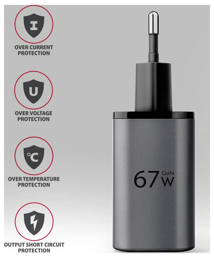 AXAGON USB Ladegerät 67W USB-C® Buchse (Power Delivery), USB-A Buchse Quick Charge 3.0 Schwarz, Grau GaN