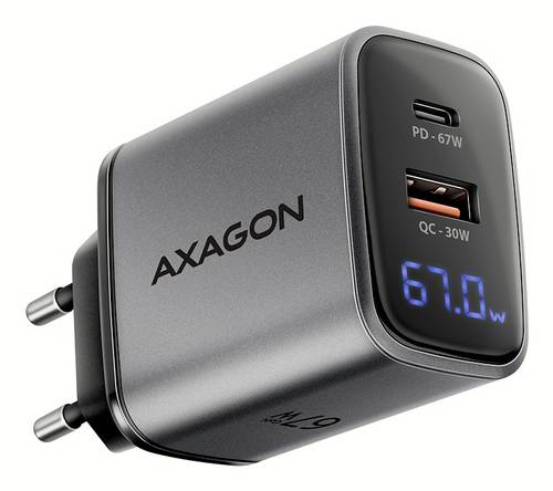 AXAGON USB Ladegerät 67 W USB-C® Buchse (Power Delivery), USB-A Buchse Quick Charge 3.0 Schwarz, Gr