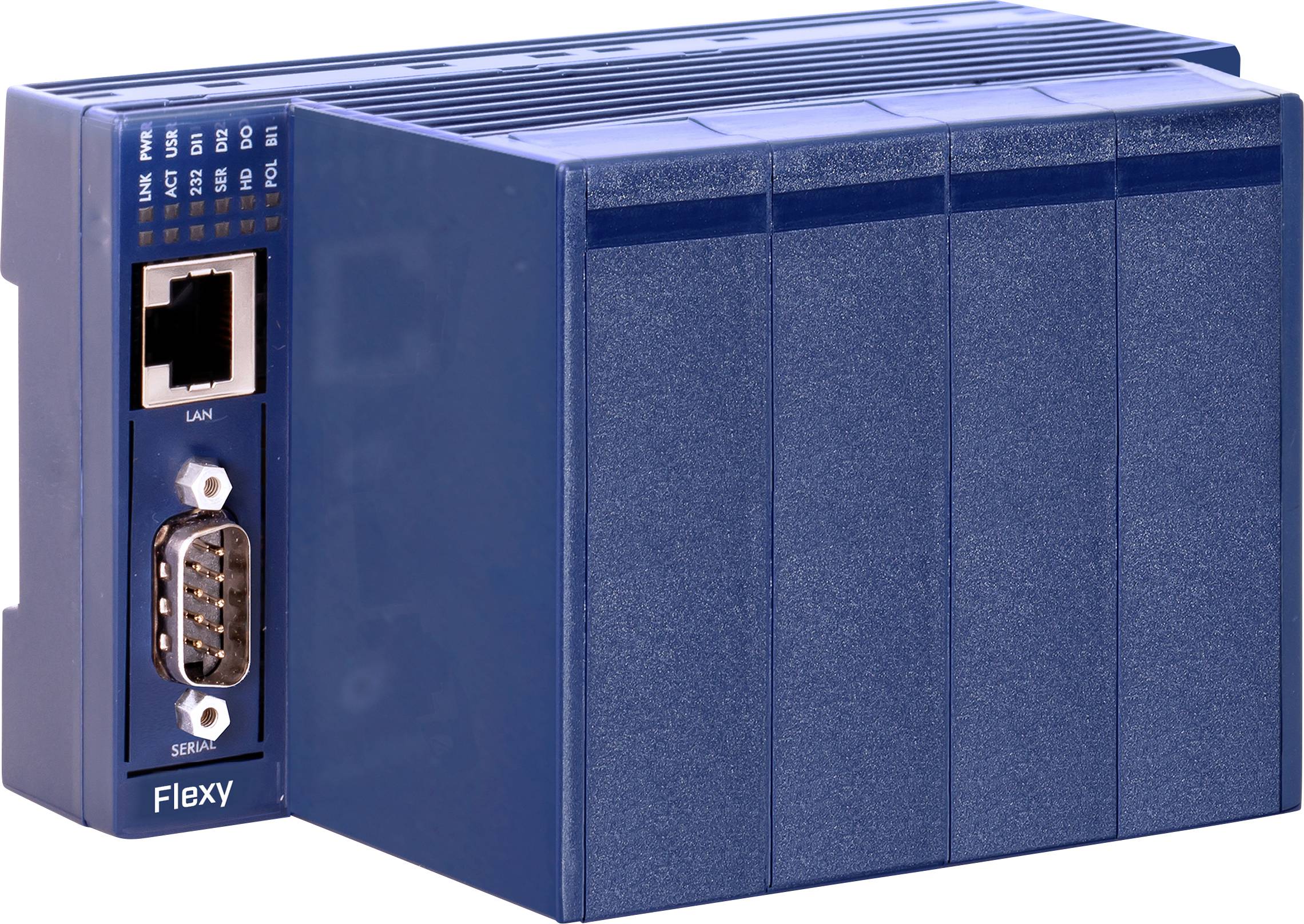 Blaues Industrieregler-Modul mit der Bezeichnung „Flexy