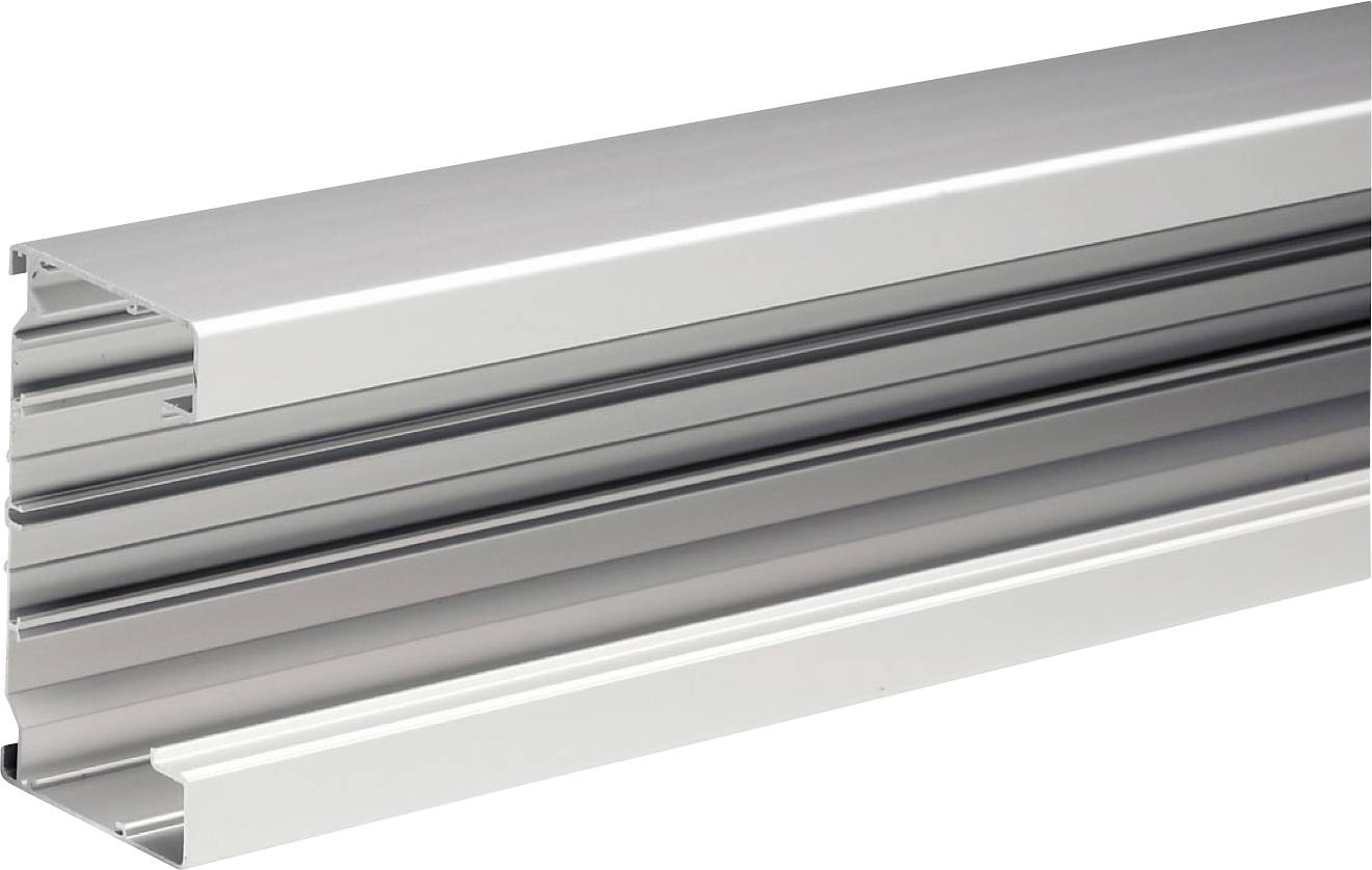 Silber-Aluminium-Strangpressprofil mit mehreren Nuten, dargestellt auf weißem Hintergrund.