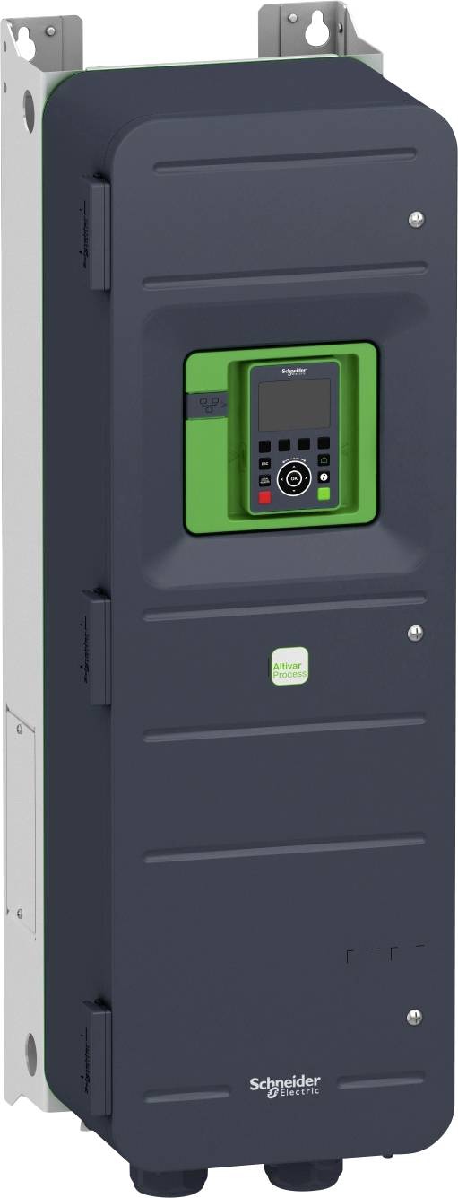 Schneider Electric Industriesteuertafel mit digitalem Display und Tasten auf einer dunkelgrauen wandmontierten Schaltschrank.