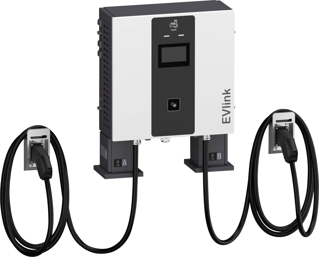 Wandmontierte EV-Ladestation mit der Bezeichnung 
