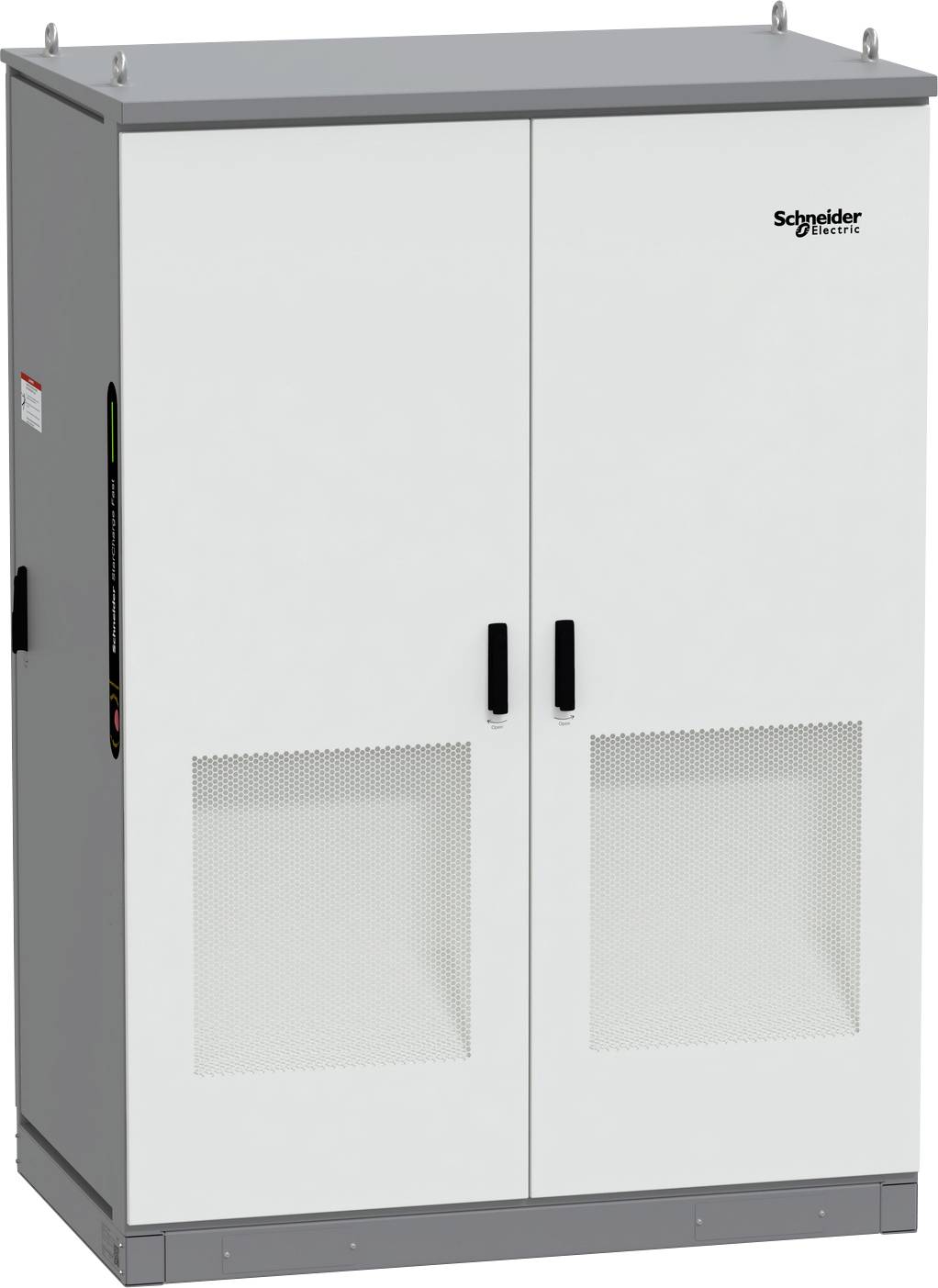 Weißer Schneider Electric Industrie-Elektroschrank mit Doppelvordertüren und Belüftungspaneelen
