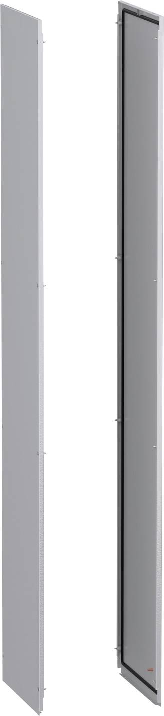 Offene grau Elektroschalttafel zeigt angelehntes Türblatt mit sichtbarem Innenrand und Scharnieren.