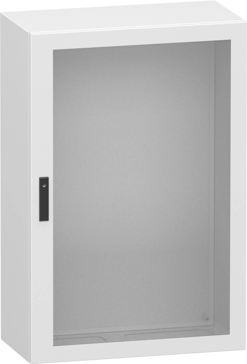 Weiß wandmontierter Medizinschrank mit verspiegelter Front und kleinem schwarzem Griff auf der linken Seite