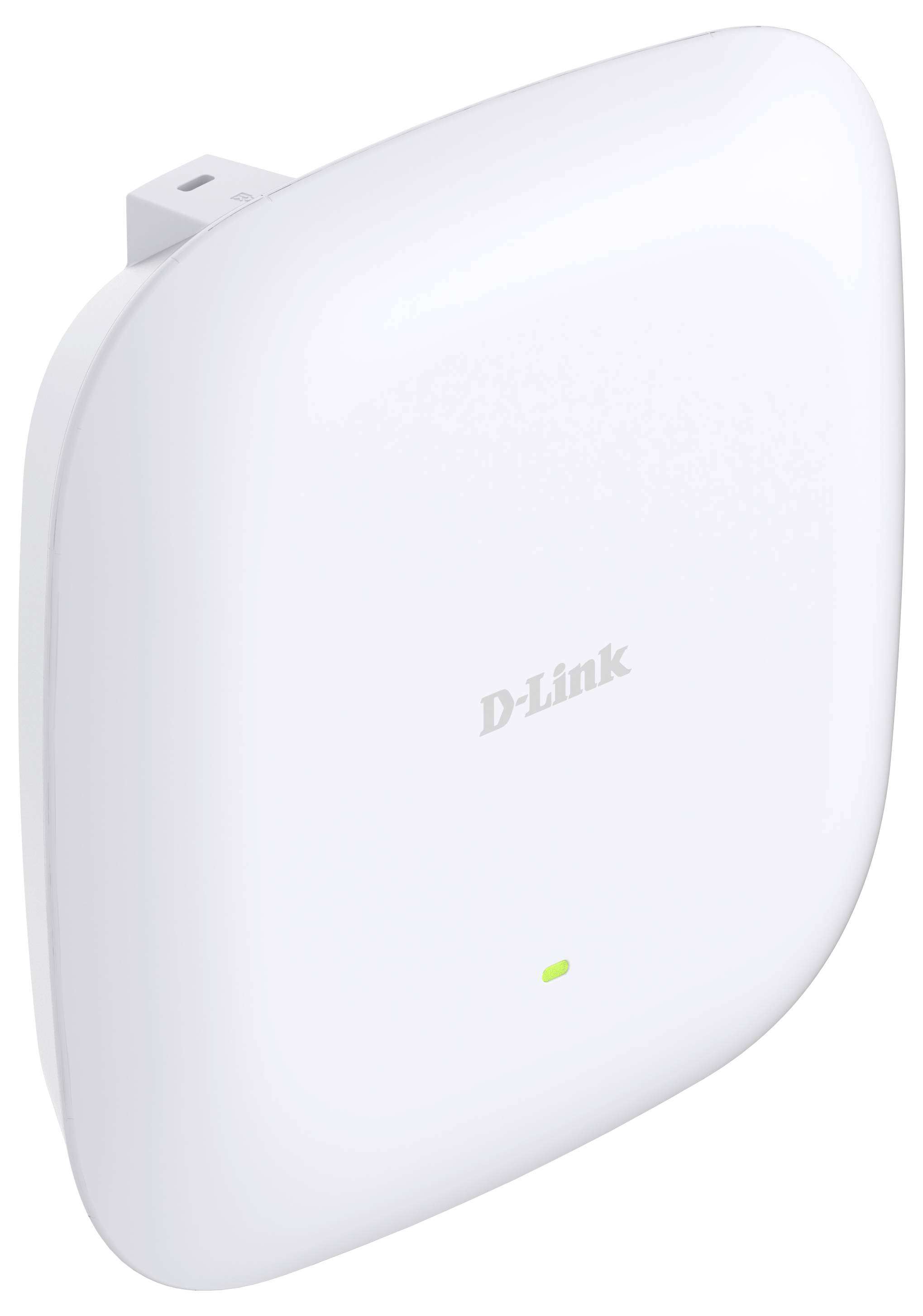 Weißer D-Link WLAN-Zugangspunkt mit einem kleinen grünen Statuslicht an der Vorderseite.