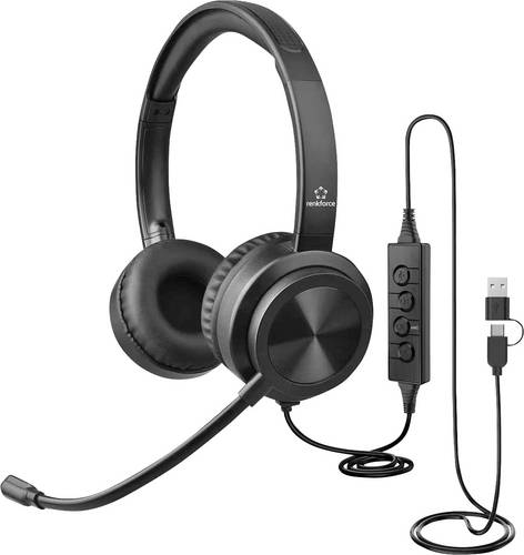 Renkforce RF-HS-430 On Ear Kopfhörer kabelgebunden Stereo Schwarz Lautstärkeregelung, Mikrofon-Stum
