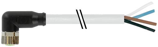 Abbildung eines Winkelsteckers, der an einem Kabel befestigt ist, wobei die freiliegenden inneren Drähte am Schnittende zu sehen sind.