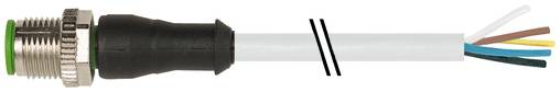 Fiber-Optik-Kabel mit einem Metallstecker auf der linken Seite und vier freigelegten farbigen Drähten auf der rechten Seite, die das abgeschnittene Ende des Kabels zeigen.