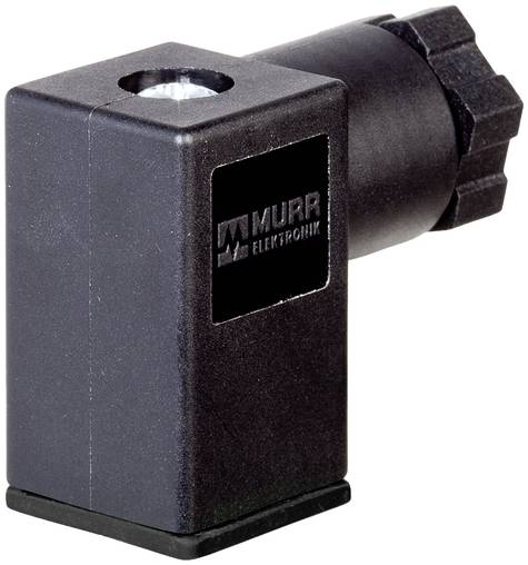 Schwarzer rechteckiger Elektrostecker mit seitlichem Logo und oben liegendes Schraubenöffnung, isoliert auf weißem Hintergrund dargestellt.