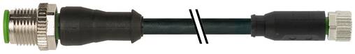 Koaxialkabel mit Metallsteckern an beiden Enden, das ein schwarzes isoliertes Kabel zeigt, das in der Mitte mit weißen diagonalen Markierungen verbunden ist.