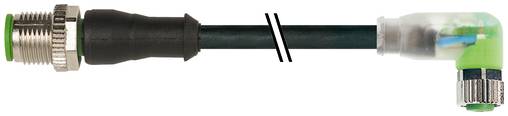 Ein schwarzes Kabel mit Metallsteckern an beiden Enden, einschließlich eines Winkelverbinders mit einer durchsichtigen Kappe.