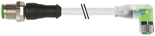 Winkelstecker mit Metallgewinde, schwarzer Gehäuse, transparentem Schlauch und grünem Ellbogenbogen auf der rechten Seite.
