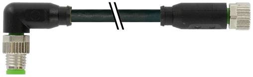 Schwarzes abgewinkeltes Verbinderkabel mit silbernem Gewinde-Ende auf der linken Seite und einer gerillten Metallkappe auf der rechten Seite.