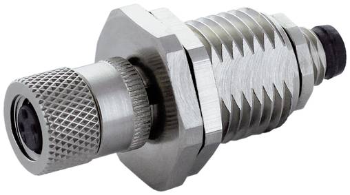 Metall-Industriesteckverbinder mit gerillter Kappe und Gewinde-Body, dargestellt auf weißem Hintergrund.