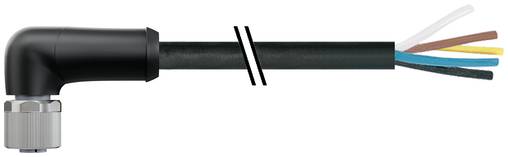Winkelkabelverbinder mit schwarzer ummantelter Leitung; vier innere Adern sind am Schnittende freiliegend.