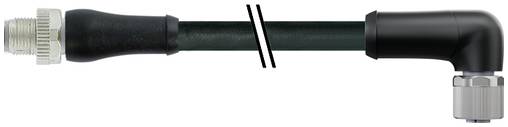 Schwarzes Koaxialkabel mit Metallkonnektoren und rechtwinkligen Enden, horizontal auf weißem Hintergrund dargestellt.