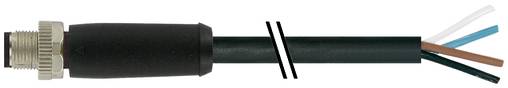 Nahaufnahme eines dicken schwarzen Kabels mit einem freiliegenden geflochtenen Stecker auf der linken Seite und drei farblich gekennzeichneten inneren Drähten auf der rechten Seite.
