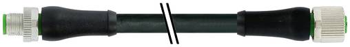 Schwarzes Kabel mit grün-weißen Steckverbindern an beiden Enden, in der Mitte gebrochen dargestellt mit einer sichtbaren Lücke.