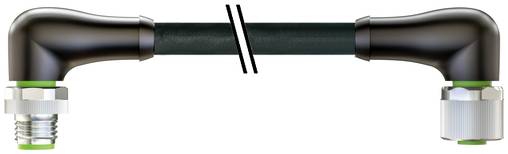 Diagramm eines 90-Grad-Rohrkrümmers mit Gewindeendstücken aus Metall, die durch ein gerades schwarzes Rohr verbunden sind.