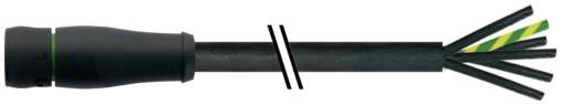 Schwarzes Kabel mit einem beschädigten mittleren Abschnitt und freiliegenden inneren Drähten, was auf eine durchtrennte oder beschädigte Stromleitung hindeutet.