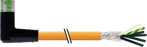 Illustration eines durchtrennten Ethernet-Kabels mit freigelegten Drähten, orangefarbener Außenhülle und schwarzem Stecker, das ein beschädigtes Netzwerkkabel zeigt.