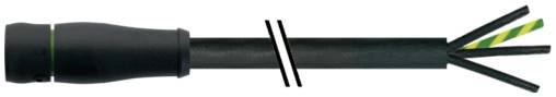 Schwarzes Lichtwellenleiterkabel mit einem Anschluss an einem Ende und freigelegten farbigen Innenleitern am anderen Ende.