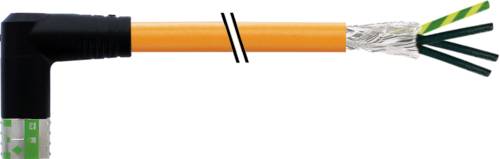 Querschnitt eines beschädigten orangefarbenen Kabels mit freiliegenden Silberdrähten und grünen inneren Leitern am Schnittende.