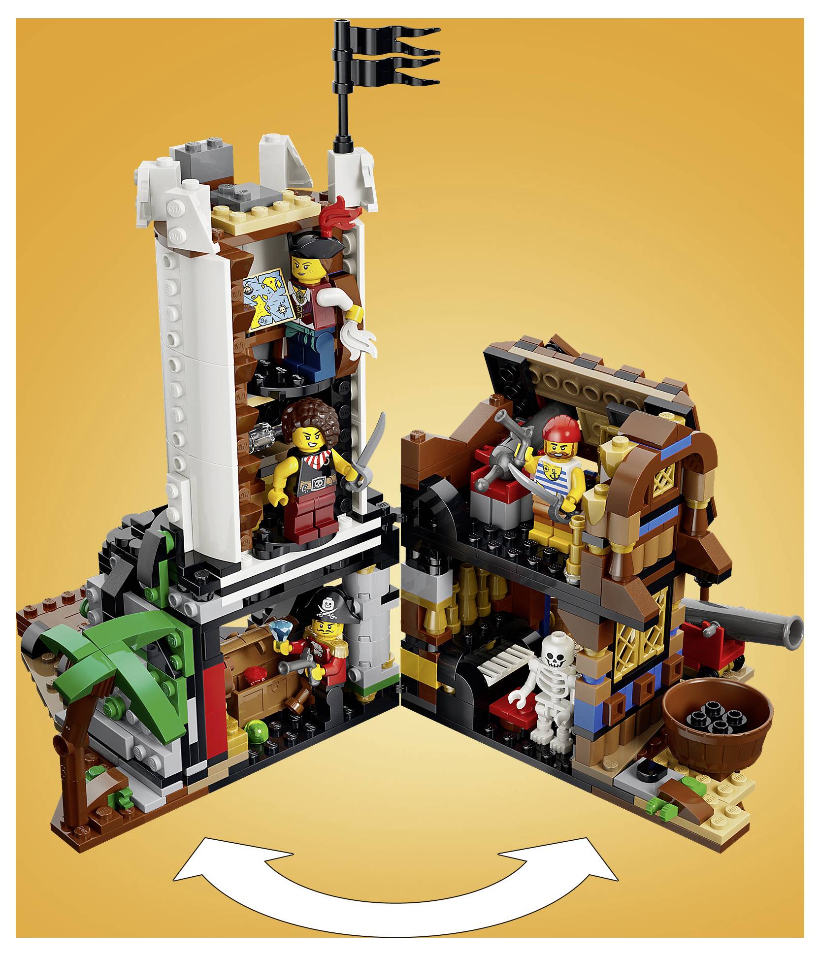 Zwei kleine LEGO-ähnliche Löwen auf einer strukturierten Basis, mit einer kleinen Graslandenhöhlen-Szene daneben.