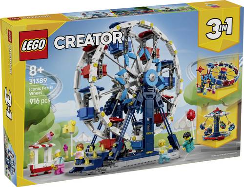 31389 LEGO® CREATOR Bauspielzeug mit 3 Bauoptionen: Riesenrad, UFO-Fahrgeschäft oder Karussell