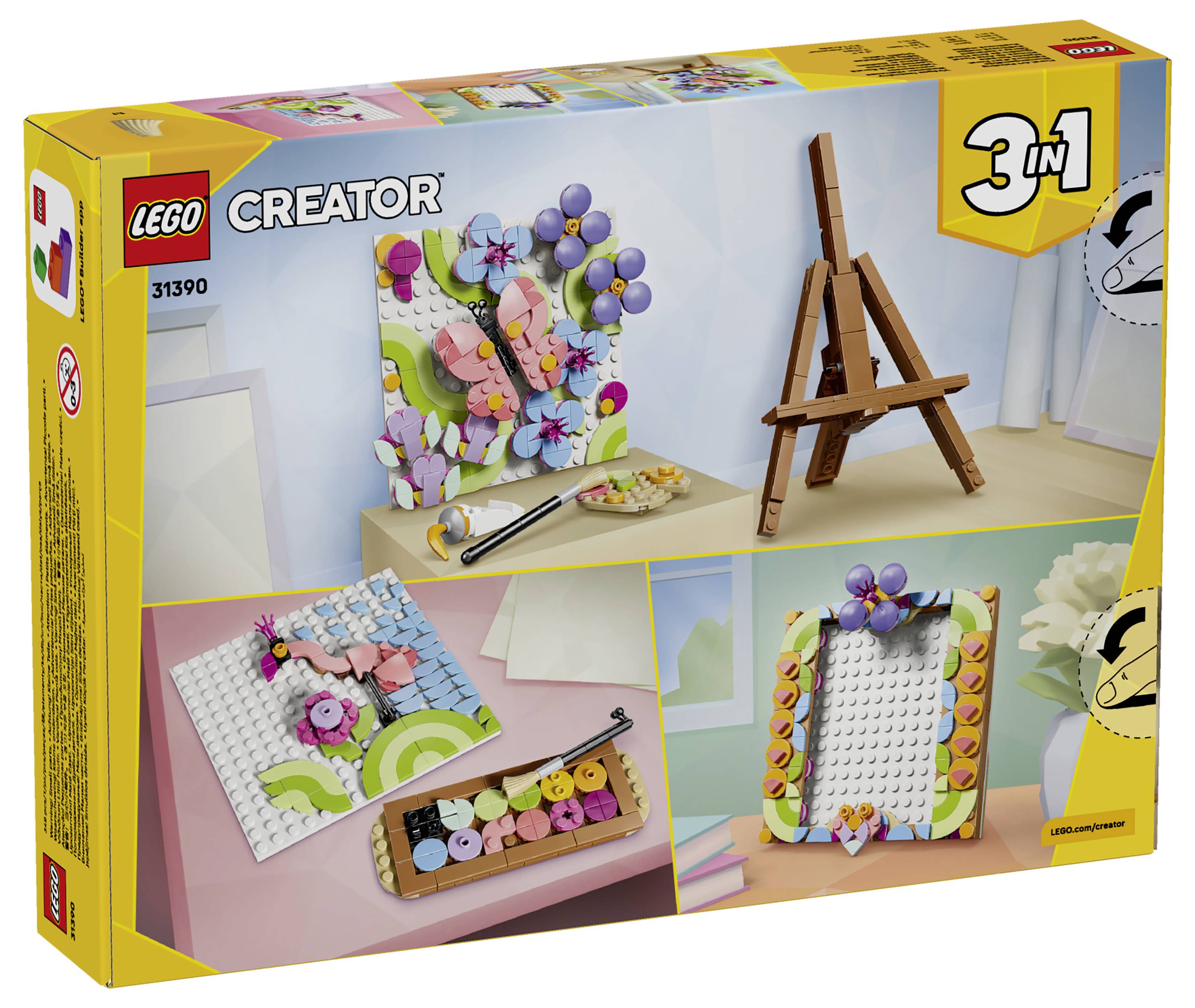 LEGO Minecraft-Setbox mit einer Figur in weißem Hasenanzug und kleinen würfelförmigen Tieren, mit Baubildern und dem LEGO Minecraft-Logo.