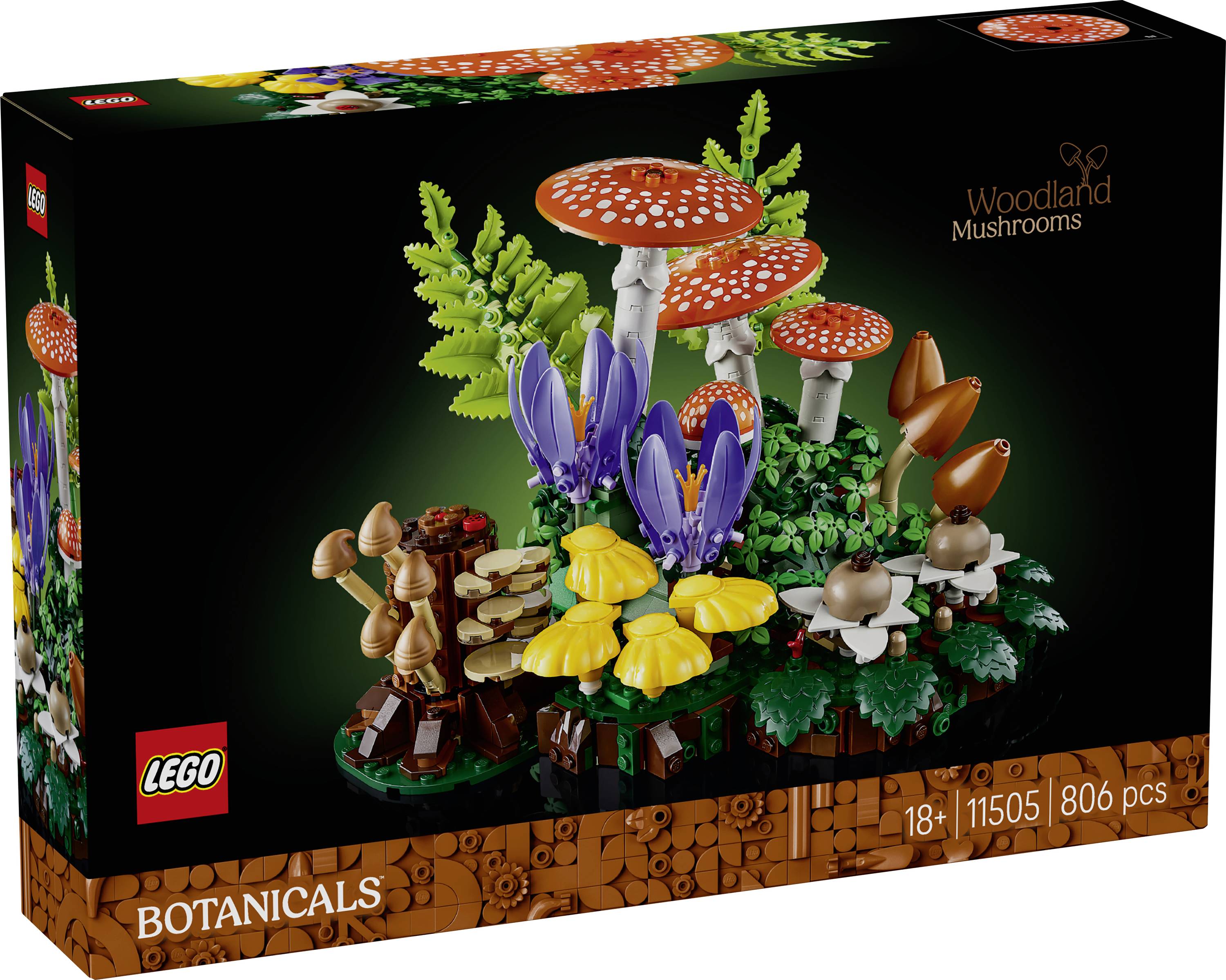 LEGO Botanicals 'Waldpilze' Set-Box mit einem 18+-Build aus bunten Pilzen und Pflanzen, 806 Teile.