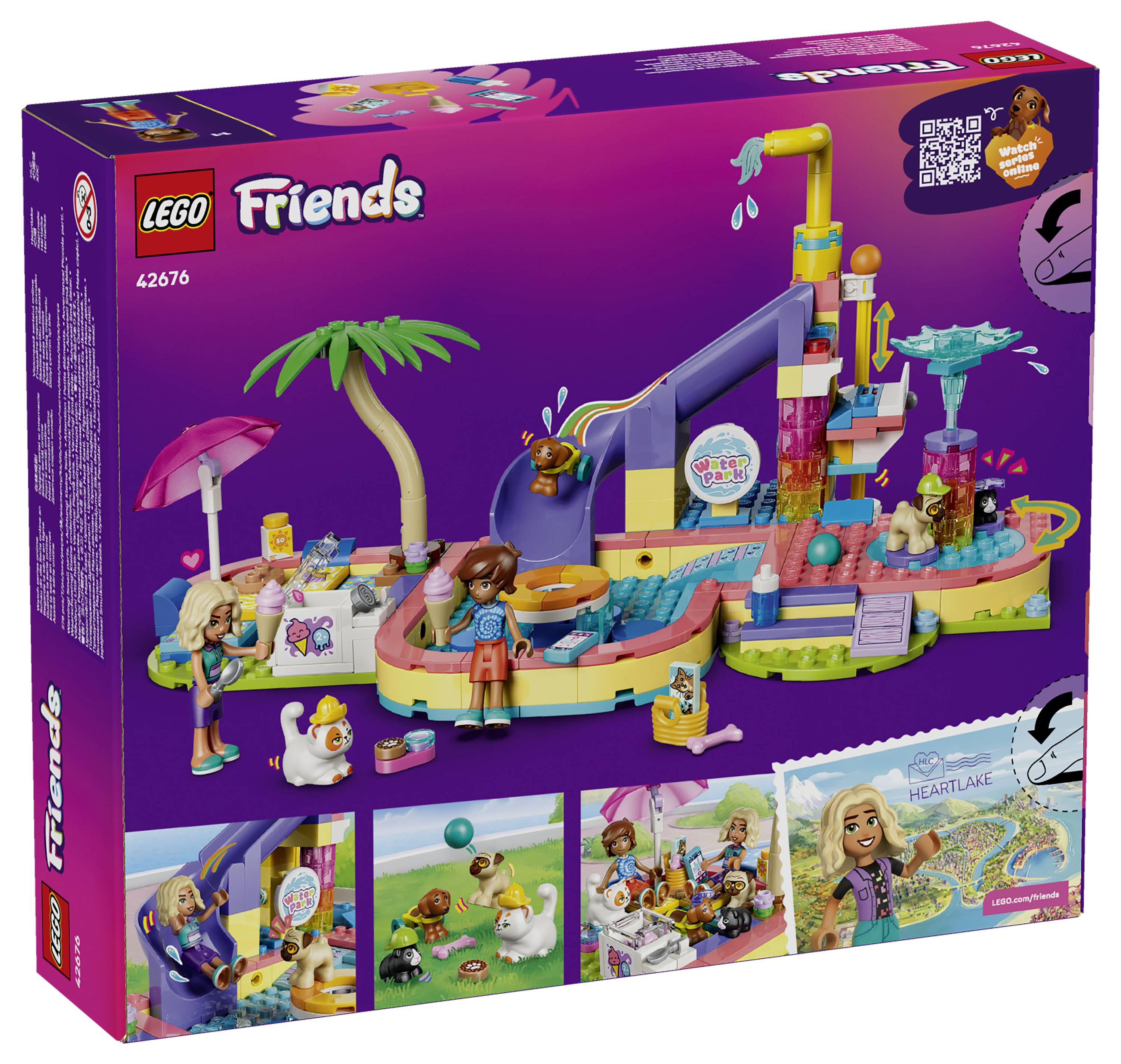 LEGO Friends Heartlake Wasserpark-Spielset mit Rutsche, Becken, Minipuppen und farbenfrohen Spritzfunktionen, Set 42676.