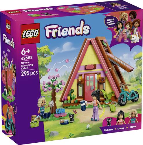 42682 LEGO® FRIENDS Finnhütte, 2 Spielfiguren und ein Spielzeugkätzchen - Puppenhaus-Camping-Set für Glamping-Spaß