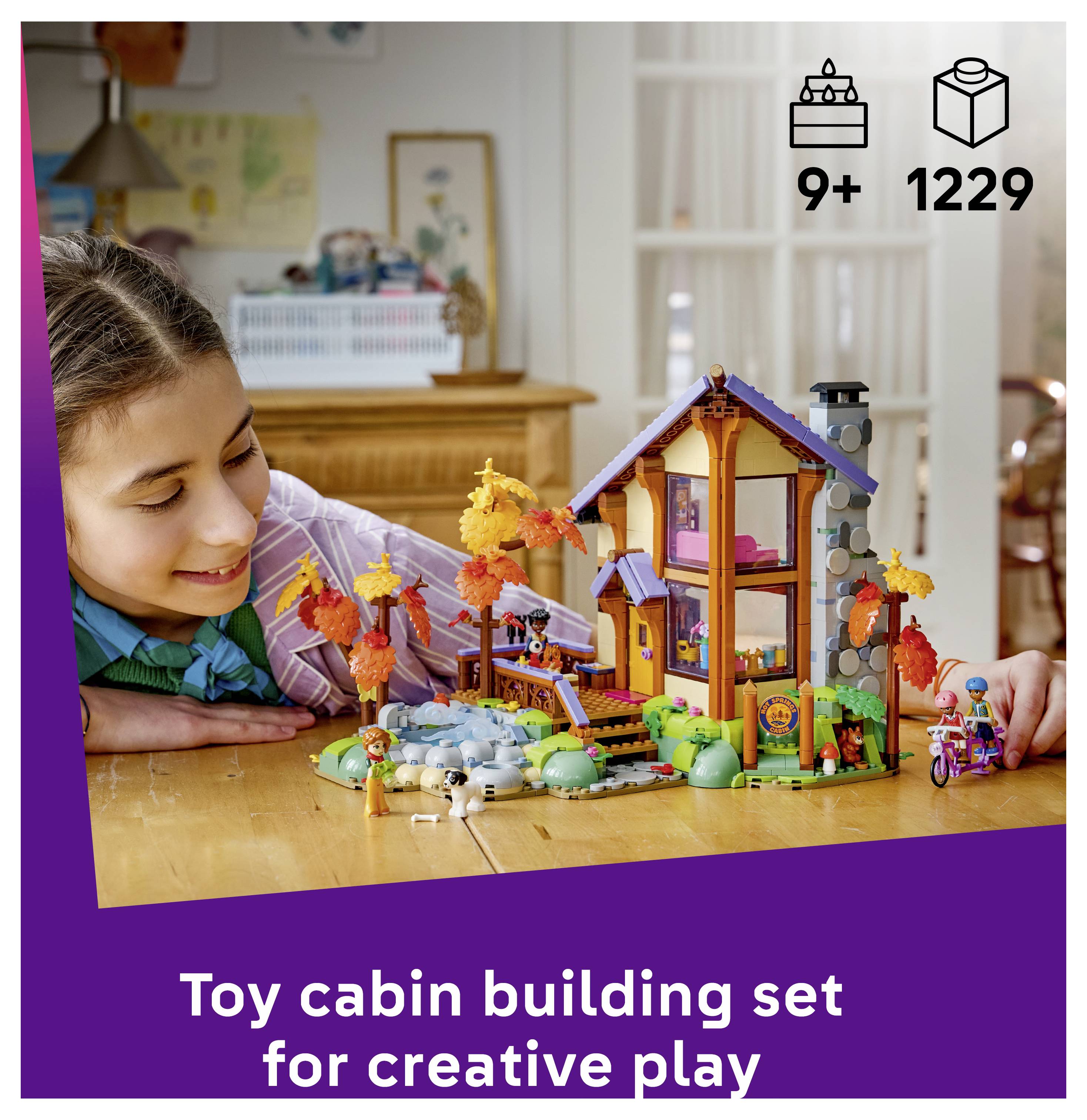 42705 LEGO® FRIENDS Gemütliche Hütte im Herbstwald; 4 Spielfiguren, ein Hund und ein Eichhörnchen