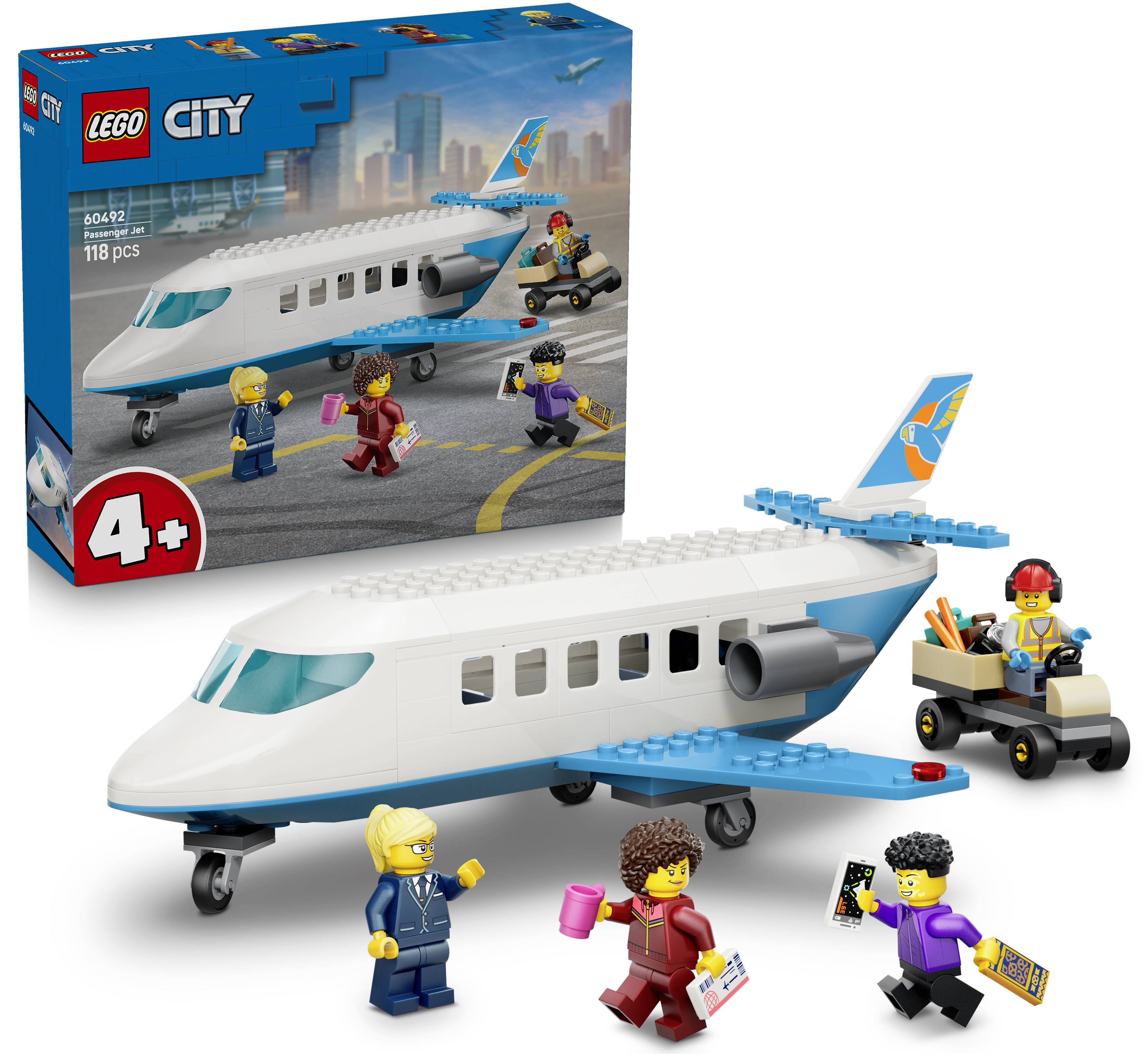 60492 LEGO® CITY Passagierjet; Set mit Flieger, Gepäckwagen und 4 Minifiguren