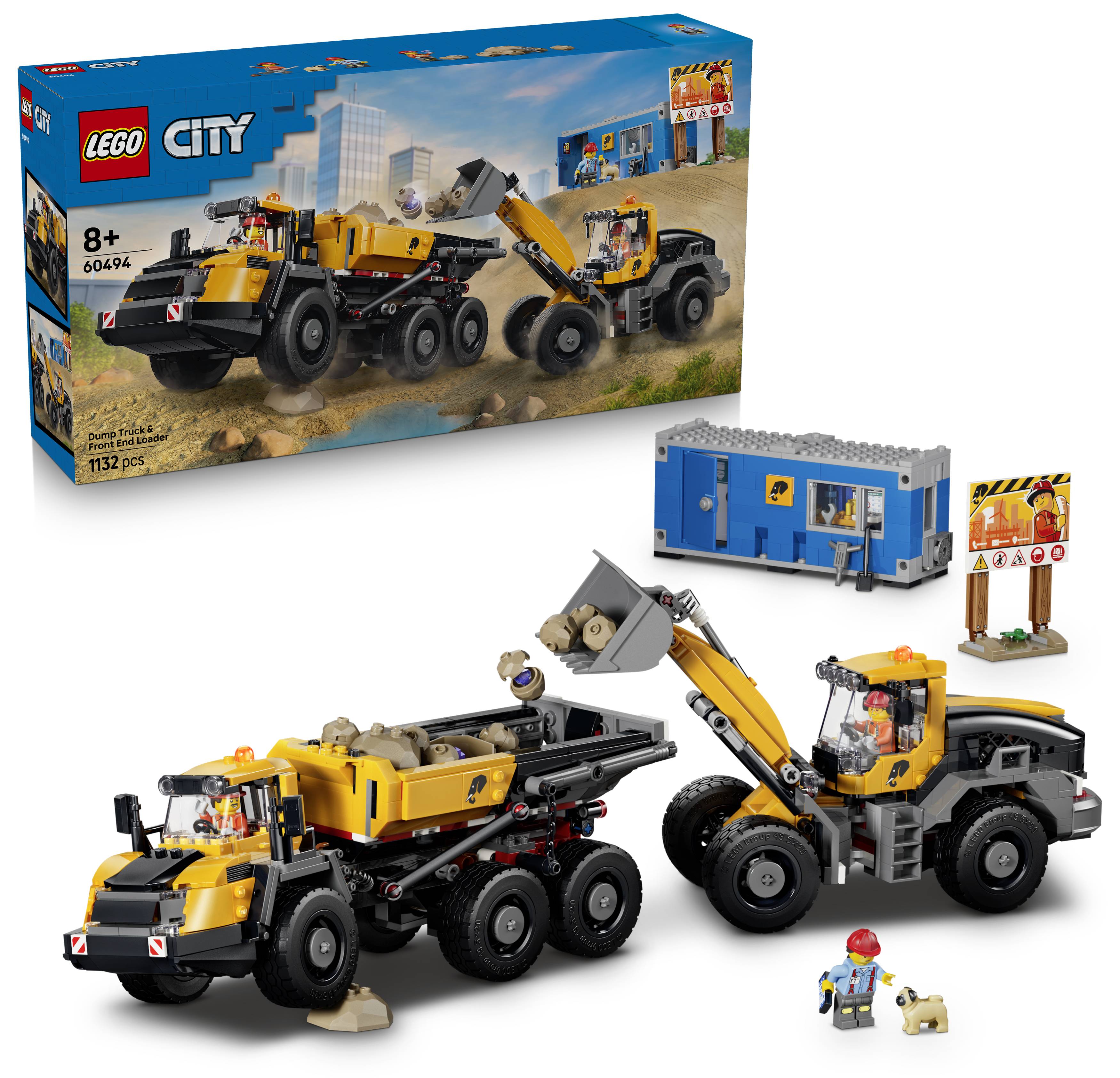 60494 LEGO® CITY Kipplaster und Schaufellader (60494); Bauset mit 2 Baufahrzeugen und Bürocontainer