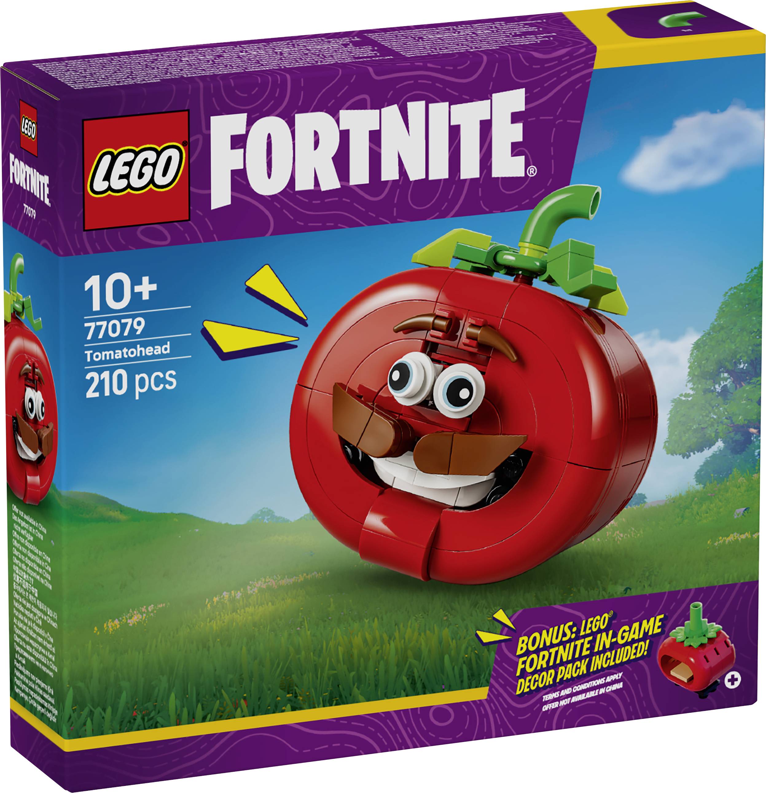 LEGO Fortnite Tomatohead Bausatz, 210 Teile, für Alter 10+, zeigt eine rote Tomaten-Figur und den Titel „FORTNITE