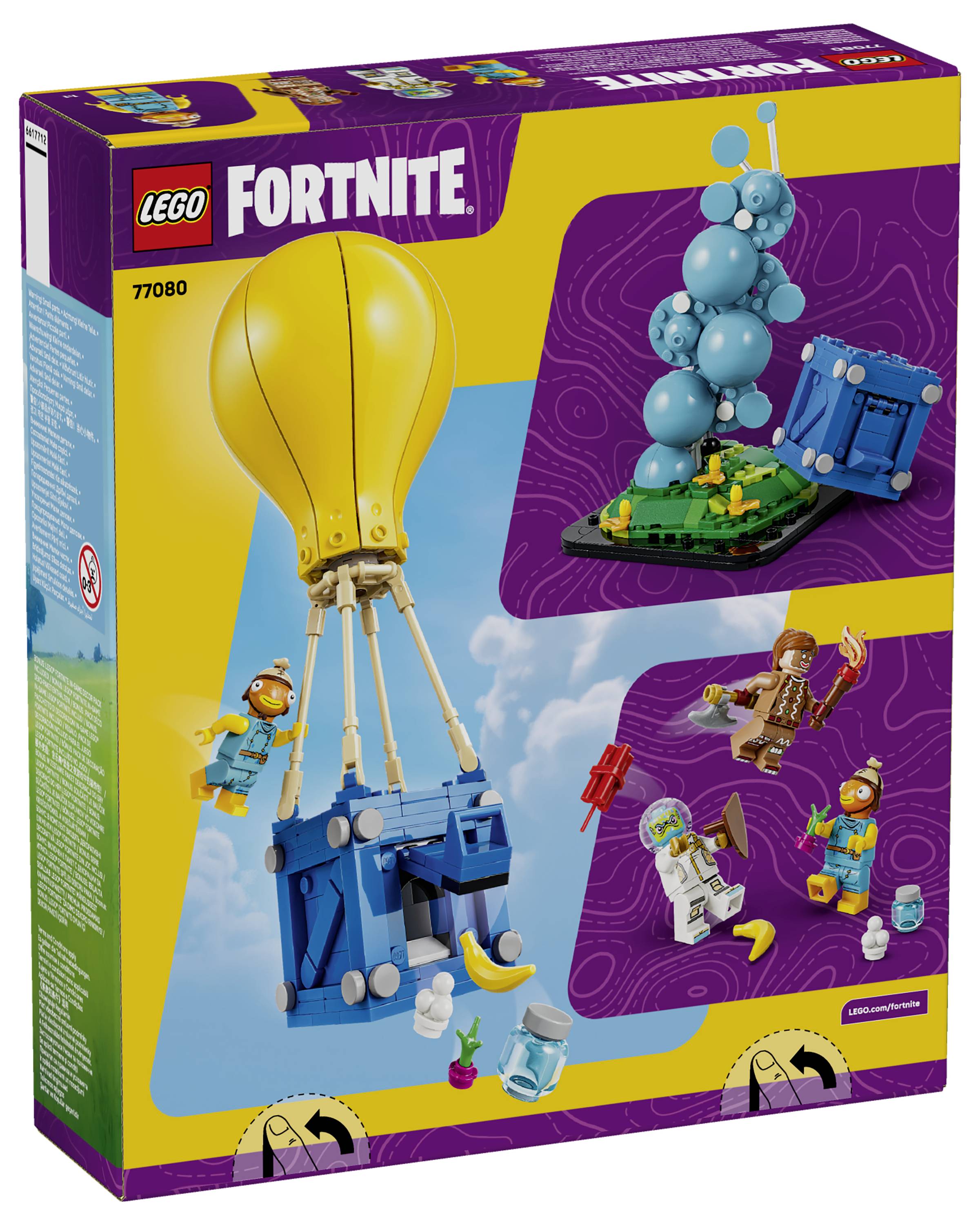Nahaufnahme eines LEGO-Modells mit grünen Grundplatten und weißen gekrümmten Teilen, mit einem langen weißen Stab in der Mitte auf einer Tischoberfläche.