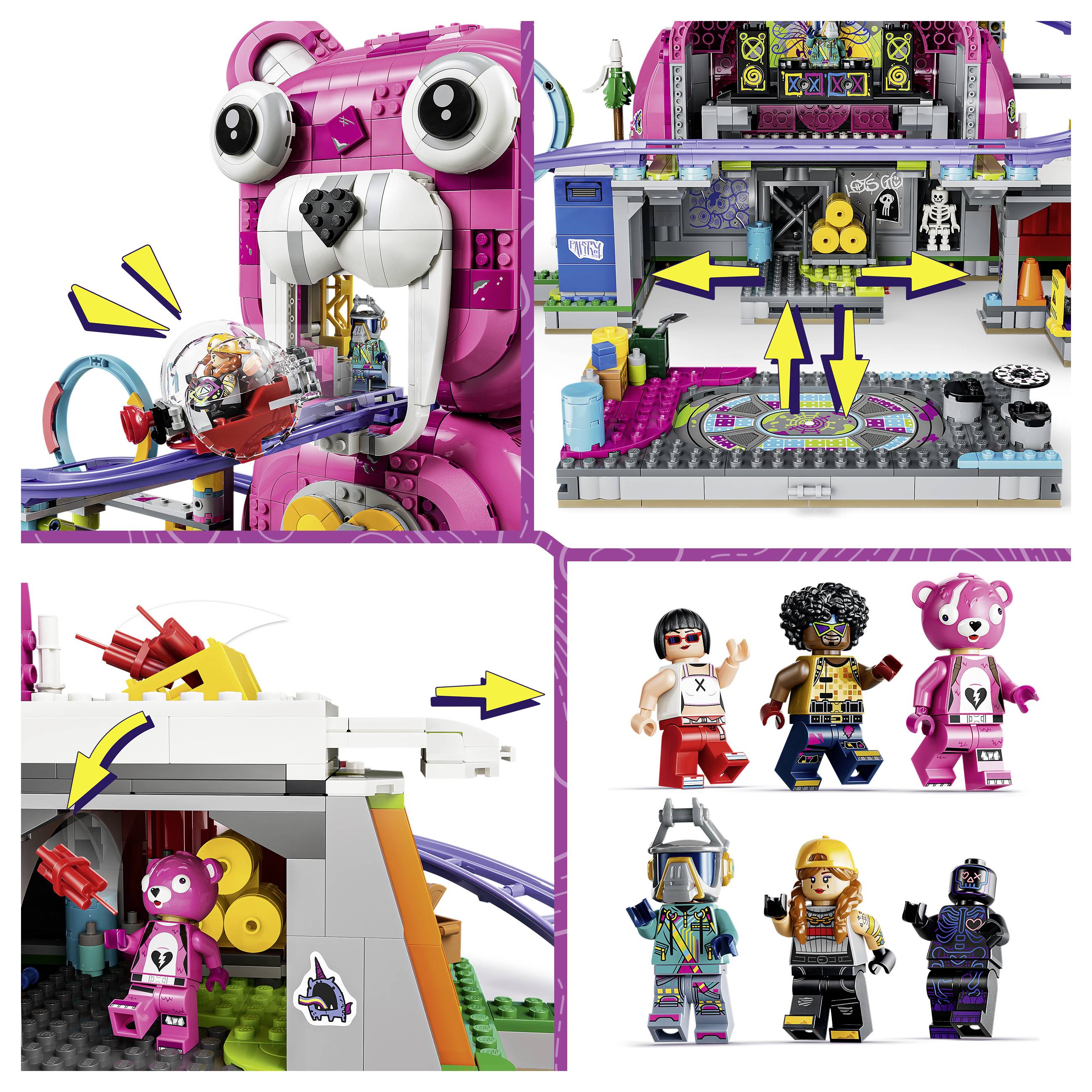 Hände, die ein schwarzes LEGO-ähnliches Automodell auf einem Tisch zusammenbauen, mit verstreuten Teilen und einem Smartphone in der Nähe.