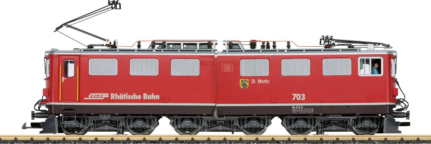 Rote elektrische Lokomotive Nummer 703 mit der Aufschrift 