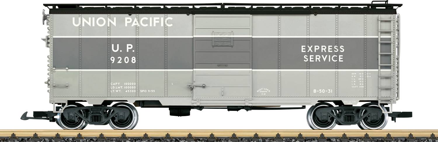 Seitenansicht eines Union Pacific Güterwagens mit der Bezeichnung „U.P. 9208