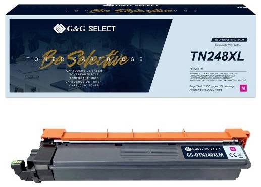 G&G SELECT TN248XL Tonerkassette Box und passende schwarze Tonerkassette mit orangefarbiger Schutzkappe auf weißem Hintergrund.
