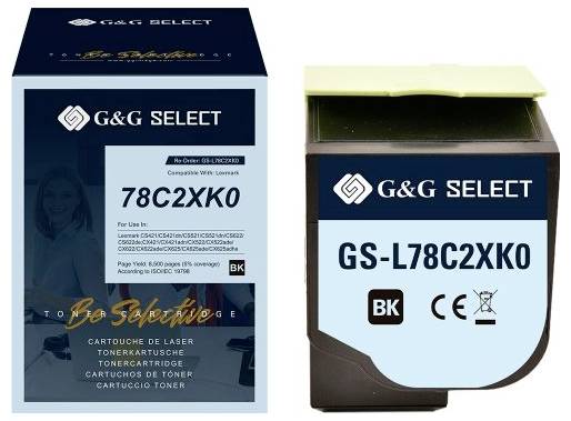 Zwei G&G SELECT schwarze Tonerpatronen nebeneinander angeordnet, mit den Bezeichnungen „78C2XK0