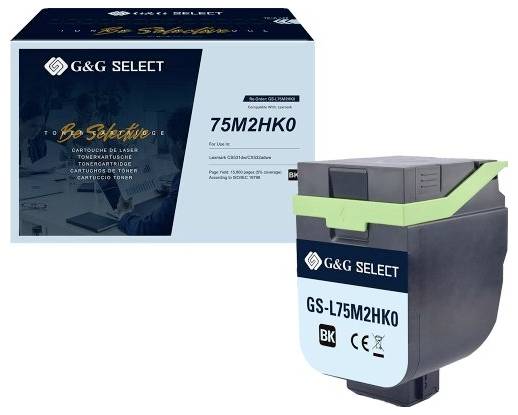G&G SELECT schwarze Tonerkassette GS-L75M2HK0 abgebildet neben ihrer Produktschachtel mit der Bezeichnung „75M2HK0